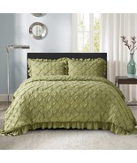 HIG 3 Piece Lace Ruffled Farmhouse French Pastoral Style Comforter Set-Sage - £33.25 GBP+