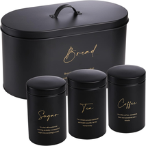Set of 4 Bread Box and Canister Set for Kitchen Countertop, Metal Bread - $91.20 CAD