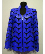 Blue Woman Leather Coat Women Jacket Zip Short Light V Collar All Size M... - £176.52 GBP