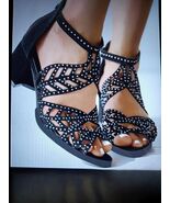 Sandals For Women Zip Back Rhinestone Cutout Peep Toe Dance Shoes Heels - $14.80