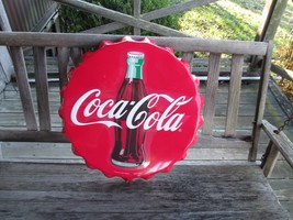 Coca-Cola Large Bottle Cap Steel Sign Red with White Script Logo  - BRAN... - £49.07 GBP