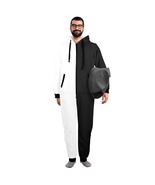 Two Tone Black and White Flannel Hooded Onesie Pajamas For Adults - $60.00+