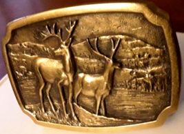 Whitetail Deer in the Woods BTS Belt Buckle Solid Brass Buck USA Men&#39;s Vintage - £18.20 GBP