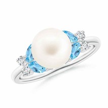 ANGARA Freshwater Pearl &amp; Swiss Blue Topaz Butterfly Ring for Women in 14K Gold - £415.04 GBP