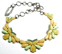 Statement Necklace Gold Tone Chain Yellow Green Rhinestone - £12.18 GBP