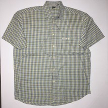 Guess Jeans Men&#39;s Short Sleeved Shirt Green Blue Checkered Cotton Size Large - £27.96 GBP