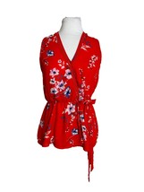 Sienna Sky Womens Top Blouse Size XS Faux Wrap Sleeveless Red Floral Shirt - £11.83 GBP