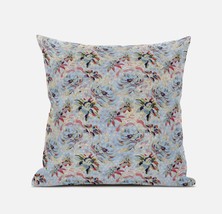 16&quot; Light Blue Red Roses Zippered Suede Throw Pillow - £48.75 GBP