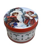 Vintage Christmas Tin Victorian Boy Girl Snowman Round Empty 4.5” x 3.25... - $318.37 MXN