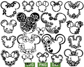 Minnie Flower Svg  Png, Mickey Floral Svg Clipart, Floral Mouse Head Outline Svg - £2.14 GBP