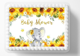 Sunflowers Elephants Baby Shower Edible Image Personalized Edible Cake Topper - £11.87 GBP+