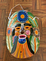 Vintage Handpainted Handmade Terra Cotta Face Mask Mexico Folk Art  - £10.89 GBP