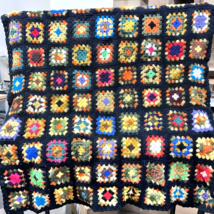 Granny Square Afghan Crochet Blanket Rosanne Throw Multicolor Square Black 45x58 - £20.27 GBP