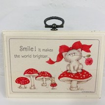 1979 Hallmark Cards Plaque Smile It Makes The World Brighter Cat Mouse Mushrooms - £12.68 GBP