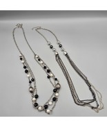 Multi Chain Necklace Lot (2) Silver Tone Layered Waterfall Beaded Black ... - $468.15 MXN