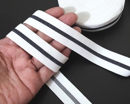 3/4&quot; (almost 7/8&quot;)/ 2cm wide - 5-20 yds White w/ Black Stripe Elastic Ba... - $6.99+