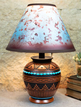 Indian Tribal Southwest Navajo Vector Brown Petite Vase Table Lamp With Shade - £79.92 GBP