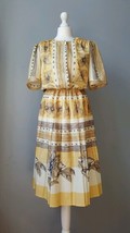 Vintage 80s Sunny Yellow Day Dress Midi Dress Shift Dress - £51.95 GBP