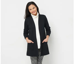 Isaac Mizrahi Live! Essentials Open Front Knit Cardigan Black XX-Small - £10.07 GBP