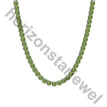 22&quot; Tennis 5 MM Necklace 55 Ct Round Cut Green Tourmaline 14K White Gold... - $407.50