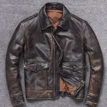 Men&#39;s A2 Aviator Brown Pilot Flight Air Force Distressed Bomber Leather ... - £76.40 GBP+