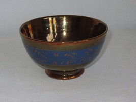 Art Glass Vintage Copper Bronze Metallic Color Glass Bowl Round Blue Flo... - £15.48 GBP