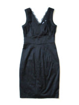 NWT H&amp;M Satin Sheath in Black Lace Trim V Back Sleeveless Dress 4 - $18.81