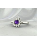 Purple Amethyst Round Gemstone Women Ring, 925 Sterling Silver Handmade ... - $74.08 CAD