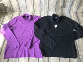 Lt of 2 -Evan Picone Purple &amp; Black Turtle Neck Pullover Sweater Womens ... - £12.33 GBP
