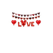 Red Black Mouse Ears Party Decorations Banners Balloons Kit Hearts Love 6pc - £7.79 GBP