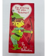 Valentines Day Vintage Greeting Card For Teacher Robin Hood Dog Felt Hearts - $4.74