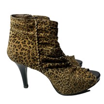 City Streets Leopard Print Peep Toe Booties 7.5 Ankle Boots Side Zip High Heels - £18.24 GBP