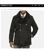 KENNETH COLE Size L Brand New Black Double Breasted Pea Coat With Faux S... - $95.00