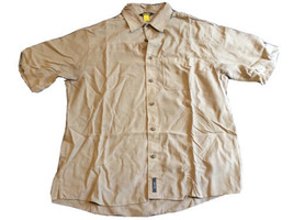 Men&#39;s Cabelas Short Sleeve Button Up Shirt Safari Large Regular Tan Fishing Hunt - £10.24 GBP