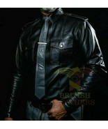 Men&#39;s Black Police Lederhemd Shirt Genuine Soft Lambskin Leather Cuir Sc... - $165.64 CAD