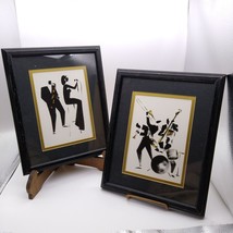 Michel Canetti Jazz Musicians Art, PAIR Framed and Double Matted Silhouette - £30.93 GBP