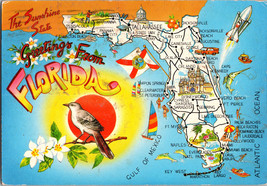 Postcard Greetings from Florida the Sunshine State Map Vintage Postcard (CC1) - £4.30 GBP