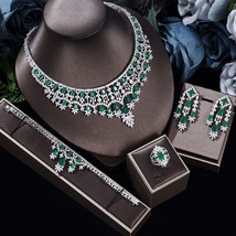 Indian Bollywood CZ Necklace Earrings Ring Bracelet Silver Plated Jewelry Set - £113.90 GBP