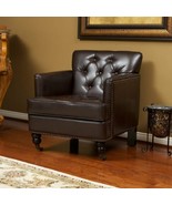 Club Chair Brown Leather Tufted Back Brass Studded Accents Furniture New - $7,389.48 MXN