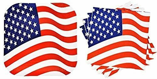 Patriotic Party Supplies: 14ct American Flag Plates and 20ct Matching Luncheon N - $12.52