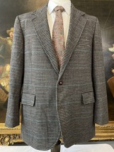 VTG Pendleton 44L USA MADE Gray Windowpane Tweed Leather Button Sport Coat *FLAW - £54.14 GBP