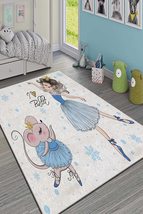 LaModaHome Area Rug Non-Slip - Grey Mouse and Girl Soft Machine Washable Bedroom - £23.89 GBP+