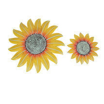 Set of 2 Hand Painted Metal Sunflower Wall Sculptures 10, 18 Inches - £38.71 GBP