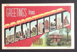 Greetings from Mansfield Ohio OH Large Letter c1940s Linen Curt Teich Postcard - £4.67 GBP
