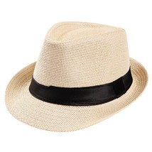  men straw hat for women summer trendy beach sun hats solid color fedoras ribbon casual thumb200