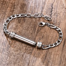Stainless Steel Round Bar Urn Bracelets for Women Men,Bling CZ Stone Cylinder Ch - £18.81 GBP
