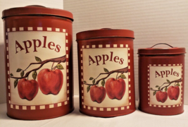 Tin Nesting Cannister Containers With Handled Lids - Set Of 3 - Apples - £27.37 GBP