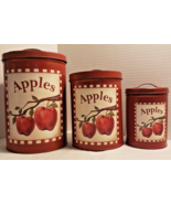 TIN NESTING CANNISTER CONTAINERS with HANDLED LIDS - SET OF 3 - APPLES - £27.93 GBP