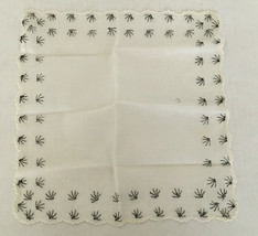 vintage ladies fancy handkerchief white scalloped edge with black embroi... - $19.75