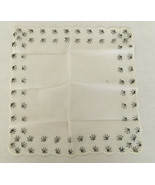 vintage ladies fancy handkerchief white scalloped edge with black embroi... - $19.75